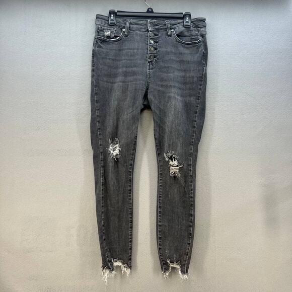 Judy Blue Denim - Judy Blue Women's Skinny Jeans Size 9/29 Black Button Fly Raw Hem Distressed